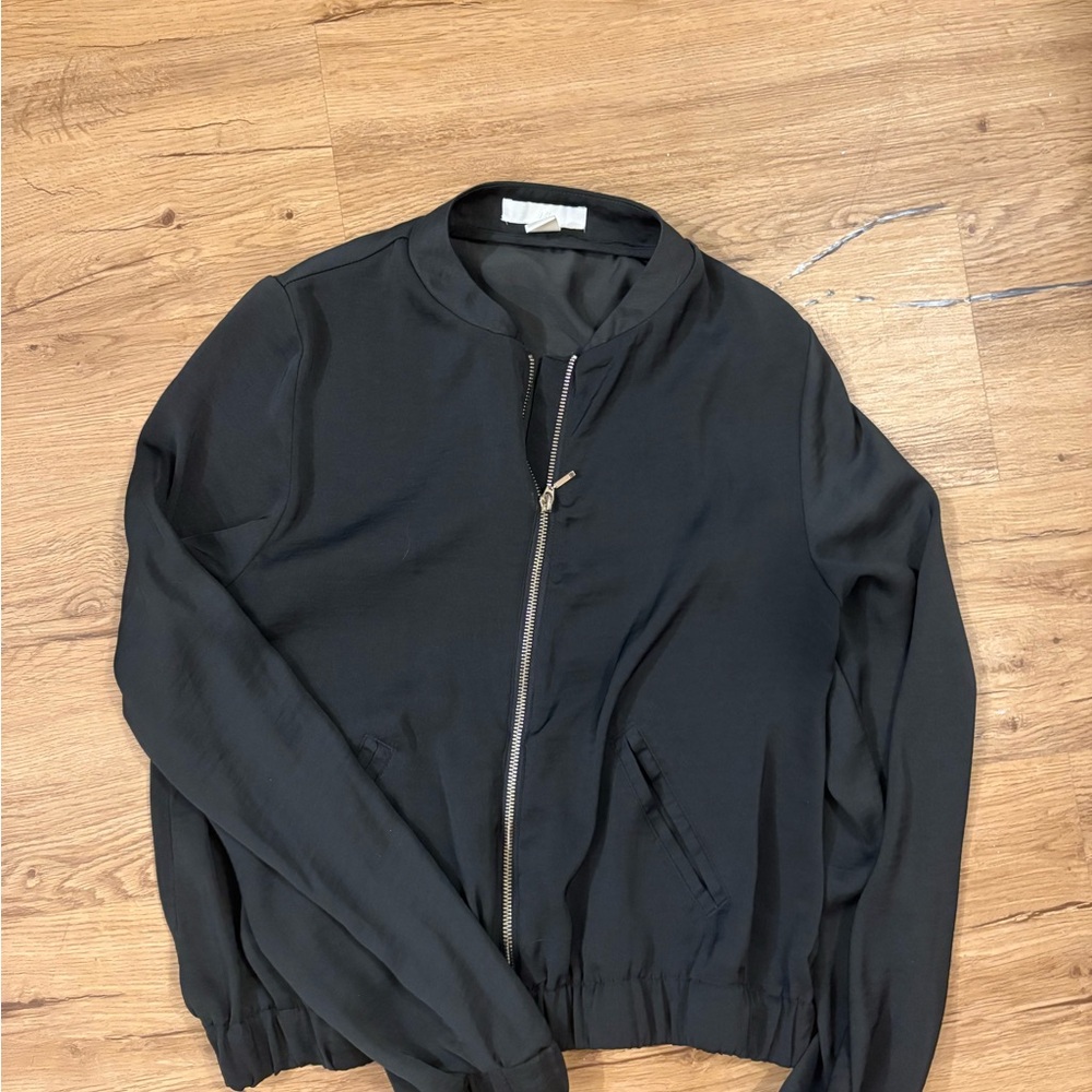 H&M Black Bomber Jacket with Silver Zip